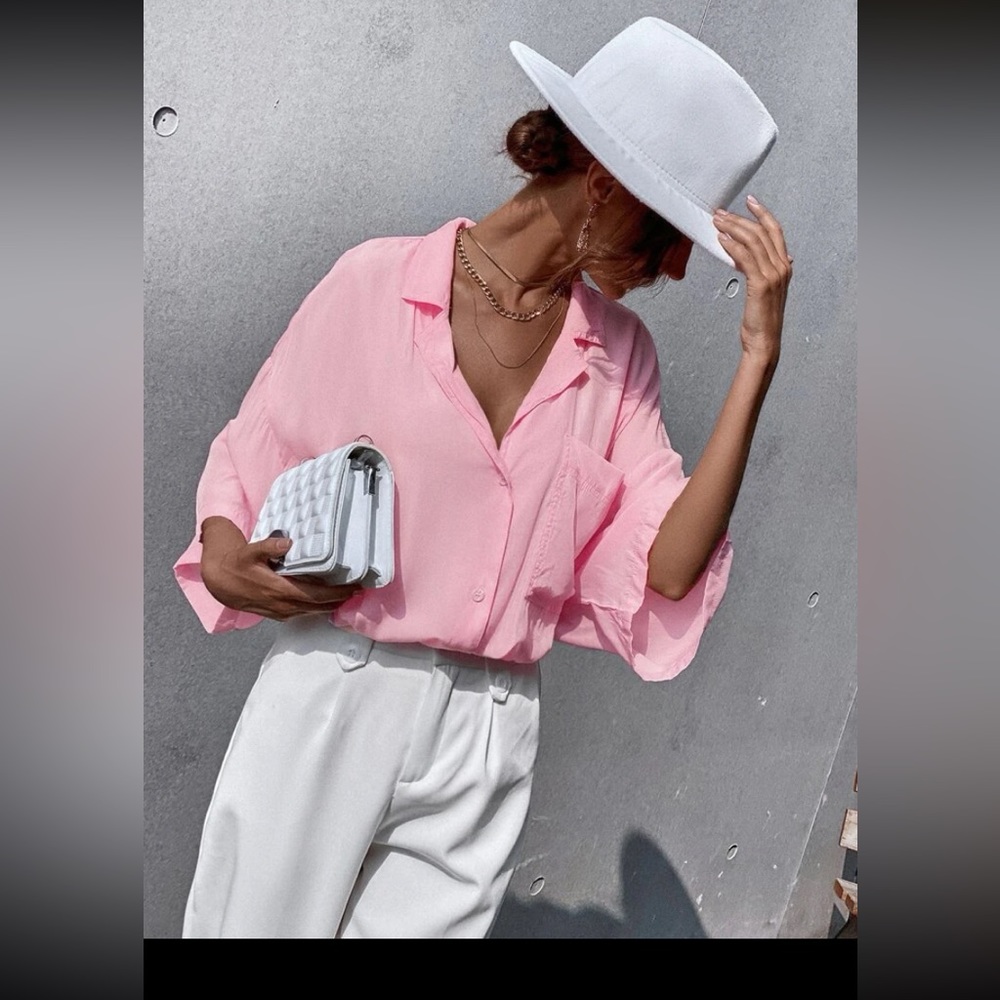 Oversized button down blouse side slits